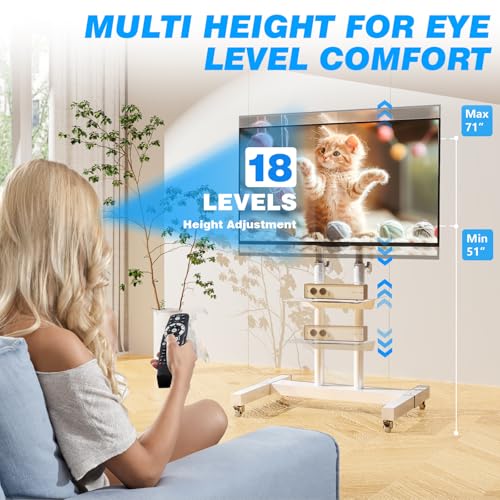 Image of Rfiver Mobile TV Cart Rolling TV Stand for 32-83 Inch Screen Flat /Curved TVs up to 110lbs, Tilt and Height Adjustment Portable TV Stands on Wheel with Laptop Shelf, Outdoor TV Stand MAX VESA 600x400mm