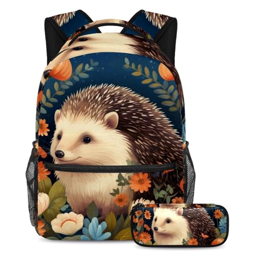 Sac d'école hérisson avec trousse assortie pour enfants et ados