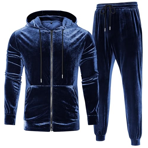 LecGee Mens Tracksuit Long Sleeve Full Zip Velour Hoodie Jacket Jogger Sweatpants Casual Velvet Sweatsuits Set M-3XL