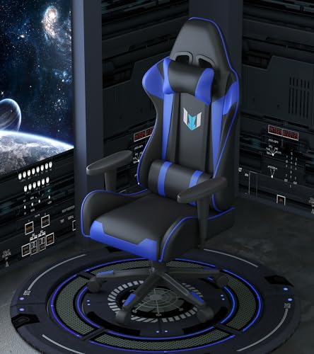 Bigzzia Gaming Chair Ergonomic Office Chair Adjustable Height Swivel Desk Chair Reclining Computer Chair with Lumbar and Headrest Support Racing Style Leather Video Gamer Chair (Blue) - Image 5