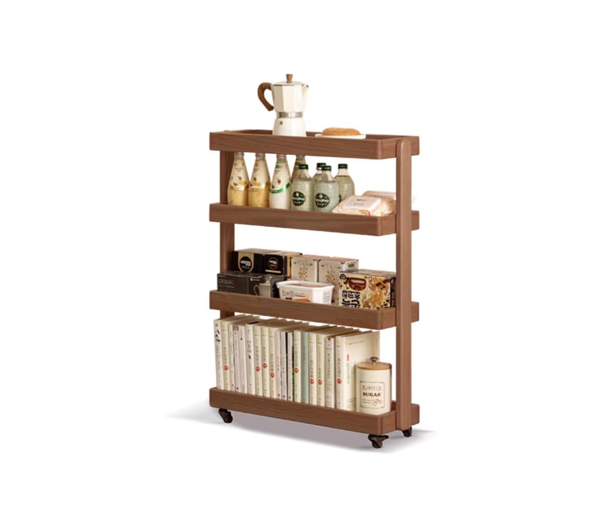 Carrito de almacenamiento delgado con ruedas de freno, estantes elevados para dormitorio, sala de estar, cocina y oficina
