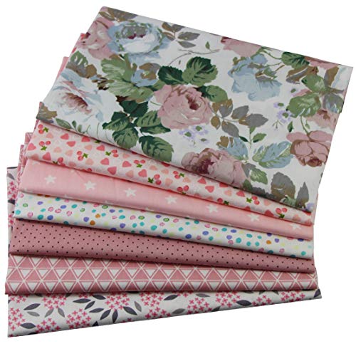 Baumwollstoff Meterware Stoffpaket Patchwork Stoff Baumwolle Stoffe zum Nähen 7 Stück 50 x 45 cm mit 5 Meter Länge 4mm Breite Gummiband für Nähstoffe DIY Handwerk Scrapbooking (Art-7-C, 50 x 45 cm) Cover