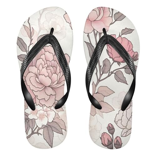 Burbuja Pink Floral Flip Flops for Women Men, Soft Thong Sandals Rubber Slippers for Pool Beach Essentials