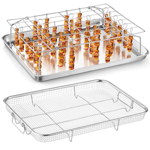 Image of P&P CHEF 15.4” Air Fryer Basket for Oven, Large Air Fryer and Sheet Pan, Collapsible Cooling Rack & 36 Skewers for Baking &Roasting, Multifunctional and Utility Set for Kitchen
