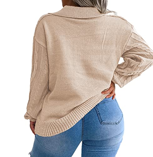 Image of Plus Size Sweaters for Women Polo V Neck Chunky Cable Knit Pullovers 1X-5X