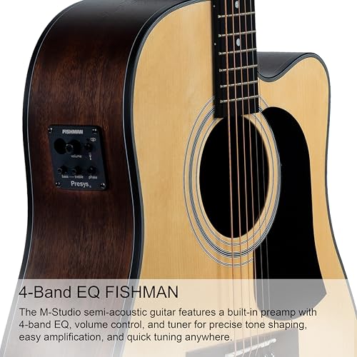 Image of M-STUDIO M-2500BR E 41-Inch Electro-Acoustic Guitar, Natural Finish, with Padded Bag