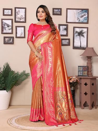 Panzora orange banarasi silk saree – image 2