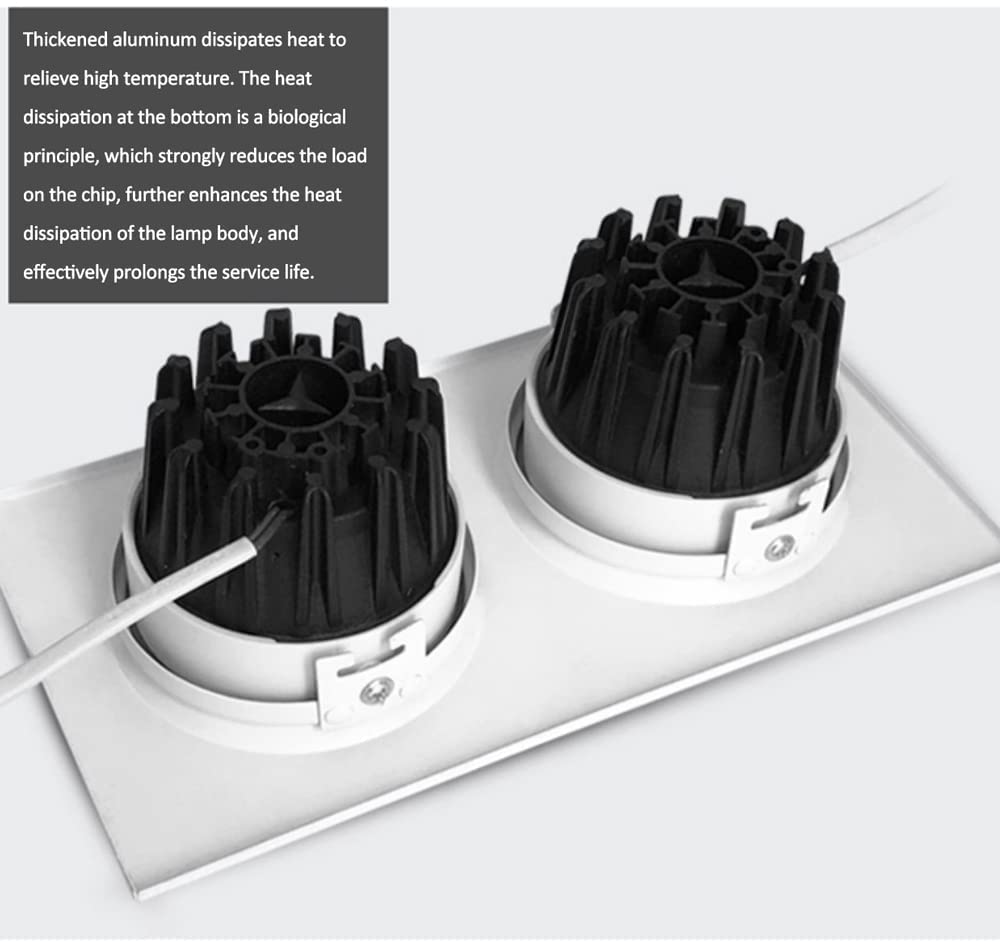 Set di 5 faretti LED da Incasso Quadrati a 2 Teste, Angolo Regolabile, Luce Bianca a Forma di Occhio, faretti da soffitto 10W, 20W, 30W, 40W ad Alta luminosità 3000K-6000K, 10,20w-3000k