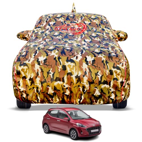 Image of Premium Car Cover for Hyundai's i10 2019-2026 Models | Waterproof, UV & Dust Protection | Mirror & Antenna Pocket | Triple Stitched, Soft Inner Lining, Belt & Buckle (Jungle Print)