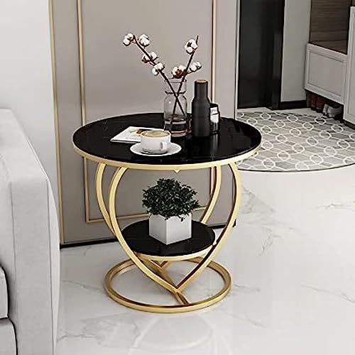 Image of Al Hama Decorative Accent Coffee Table Simple Modern Bedside Cabinet Round Table Engineered Wood Top and Metal Frame Table Living Room Sofa Side Table. (Golden and Black)