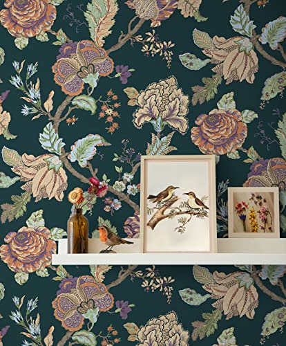 Nextwall Kianna Jacobean Floral Peel And Stick Wallpaper (Victorian Jade) #TOP3