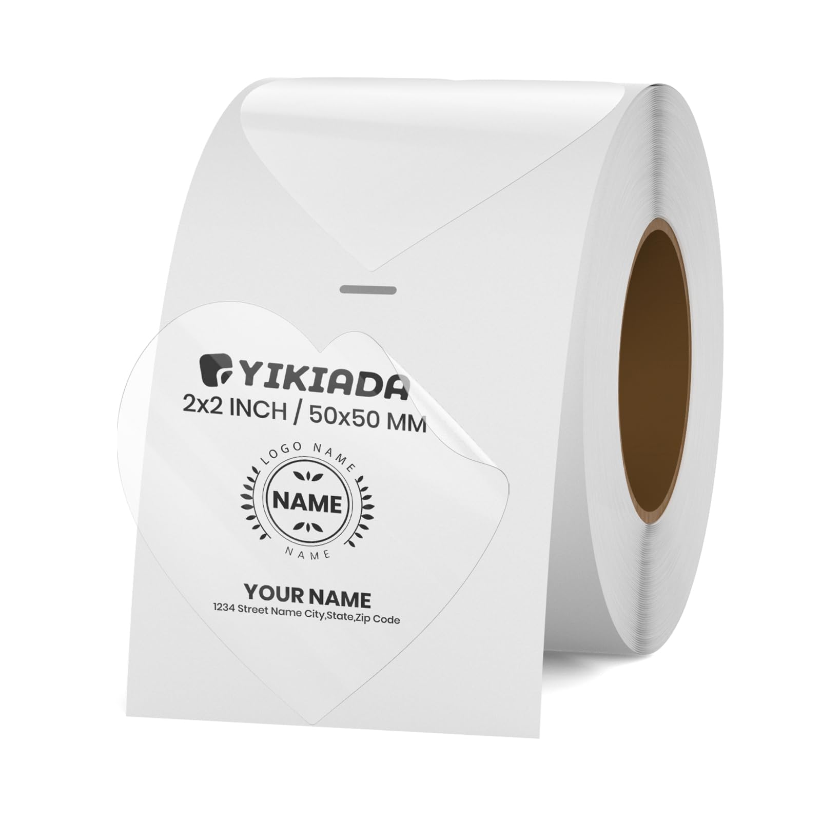 YIKIADA Clear Thermal Labels Vinyl 2 Inch Self-Adhesive Heart Stickers Roll Waterproof Gift Decals Package Seal for QR Code Envelope Decoration Office