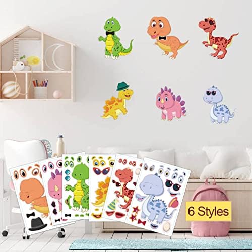Kvittra 36 Sheets Make a Dinosaur Stickers Dinosaur Party Favors Make Your Own Dinosaur Sticker Cute Make a Face Dinosaur Stickers for Kids DIY Project Dino Theme Birthday Party Favor