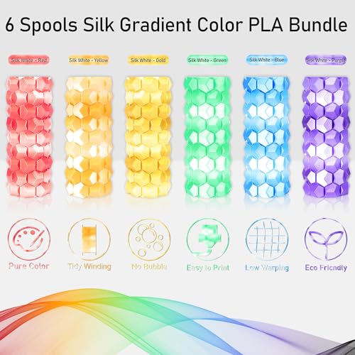 Image of MIKA3D 2 Color Fast Change Silk PLA 1.75mm 3D Printer Filament Bundle, Silk White Color Change to Red /Orange /Gold /Green /Blue /Purple, Each Spool 250g, 6 Spools, Total 1.5kg Silk PLA Bundle 250g X 6
