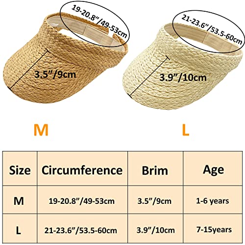 2 Pack Unisex Kids Sun Hats Beach Straw Uv Protection Caps For Boys Girls Summer Adjustable Wide Brim Visor(2Pcs Beige+Khaki,L) #TOP5