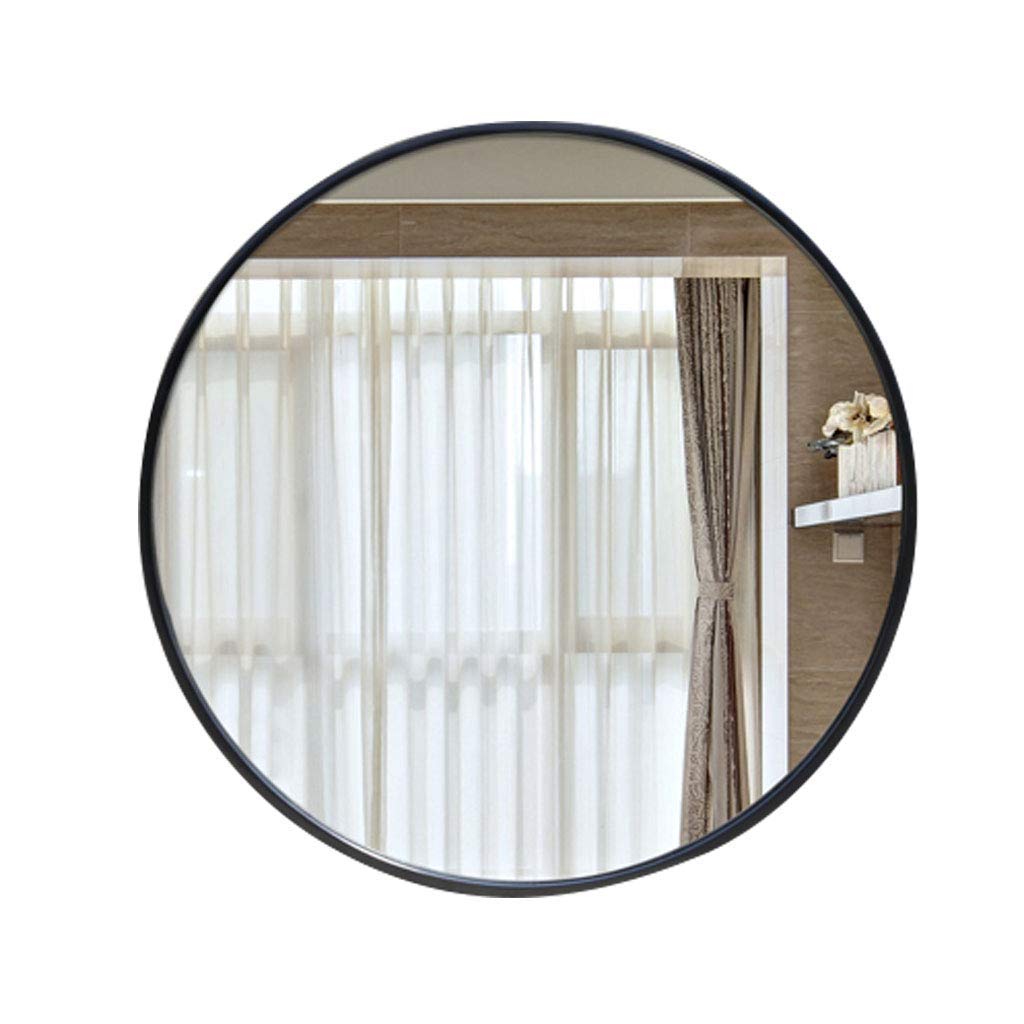 TYUHDUYUR Shaving/Make Up Mirror Metal Framed Round Hanging Mirror Wall Mounted Mirror Bathroom Bedroom Living Room Simple Decorative 3 Sizes Black (50CM)