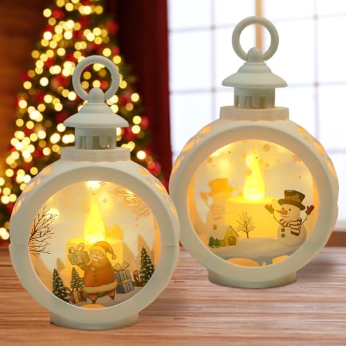 Booaee Farolillos de Navidad, 2 unidades, decoración navideña, farolillos de luz LED blanca cálida, para decoración de Navidad, interior y exterior, mesa de mesa, decoración del hogar