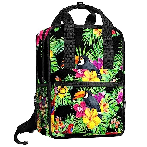 Cartable pour filles motif île tropicale : sac à dos écolier réglable