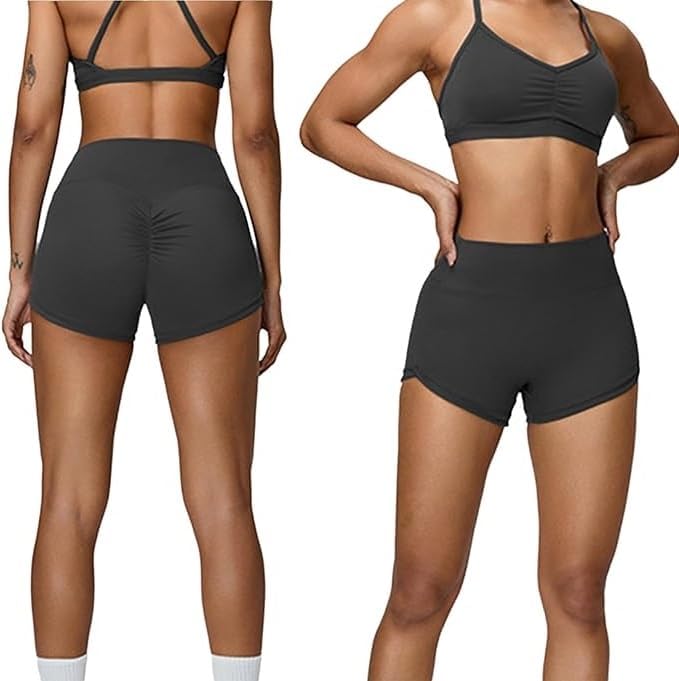 Women's High Waisted Yoga Booty Shorts with Pockets, Grey, High Rise - Image 6