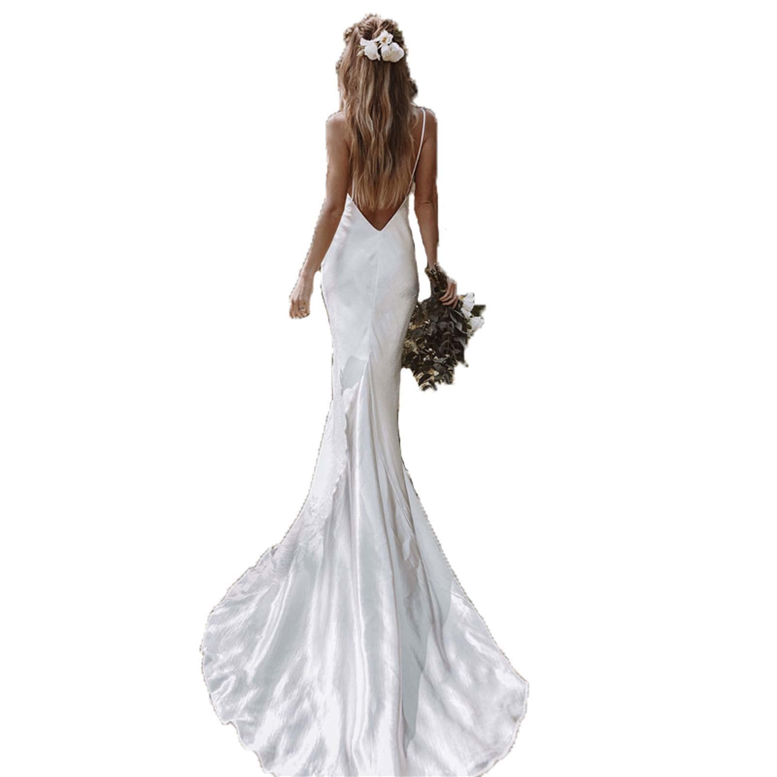 Boda V Cuello Boda sin Mangas Y Espalda Abierta Boda Satén Vestido de Fiesta Vestido de Noche