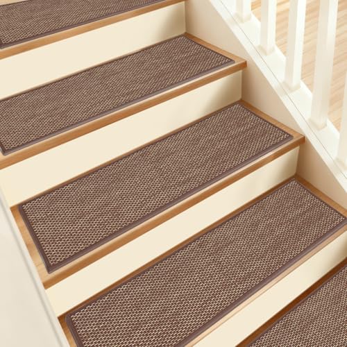 JHLGRE Antideslizantes para Escaleras, 20cm*76cm 4pcs, Alfombra Antideslizante, Alfombrillas para Escalones Interior, Lavable, Reutilizable, Marrón