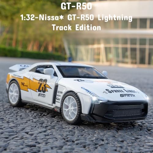 Image of 1:32 GT-R50 Scale Die-Cast Metal Pull-Back Toy Car with Lights & Sound, Openable Doors, Detailed Model Vehicle for Kids & Collectors