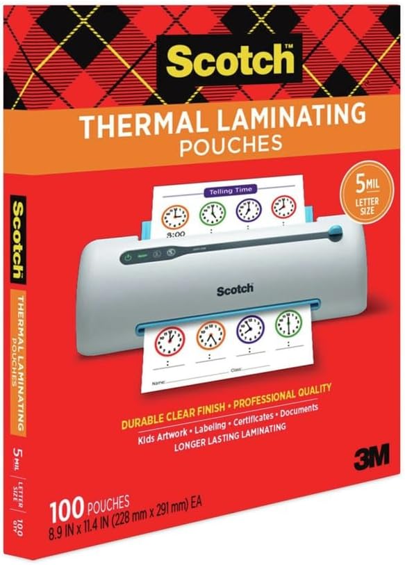Letter Size Thermal Laminating Pouches, 5 mil, 11 1/2 x 9, 100/Pack