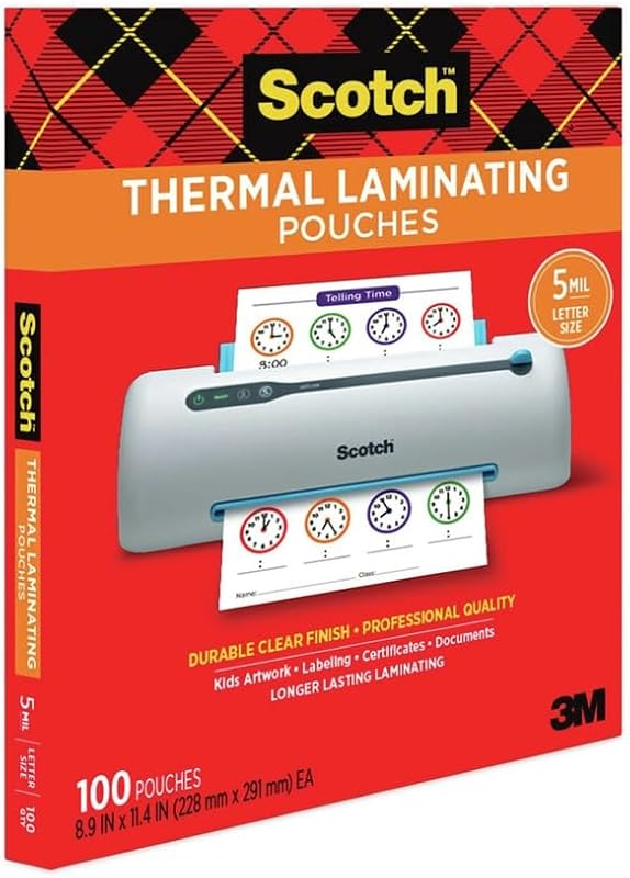 Bolsas de laminación térmica Scotch tamaño carta, 5 mil, 11 1/2 x 9, paquete de 100