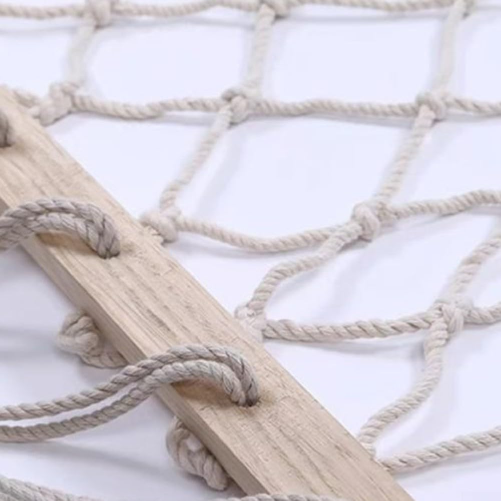 Cama grande de cuerda colgante, hamacas de macramé de algodón hechas a mano con barras separadoras de madera dura, cama oscilante resistente al aire libre para patio, jardín, patio trasero (sin borlas