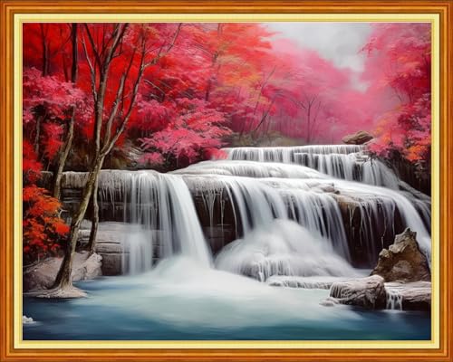 Image of Redxing Stamped Cross Stitch Kits Embroidery kit for Beginners Adults Full Range of Embroidery Patterns Starter Kits DIY Printed Cross Stitch Kits Needlepoint Kits 11CT-Waterfall Scenery 16x20 inch