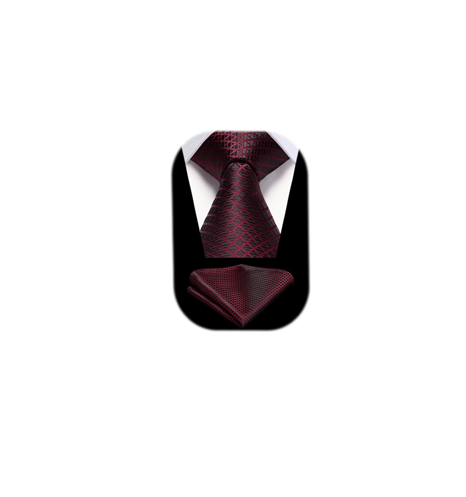 HISDERN Ties for Men Plaid Checkered Tie with Pocket Square Woven Business Formal Necktie Handkerchief Set Wedding Party