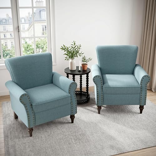 Sillón clásico tapizado azul sin reclinar miniatura 3
