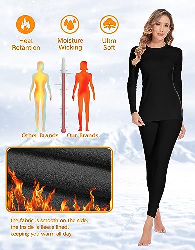 YADIFEN Women Thermal Underwear Set,Long Johns for Women Base Layer with Fleece Lined Long Underwear Top Bottom Cold Weather3