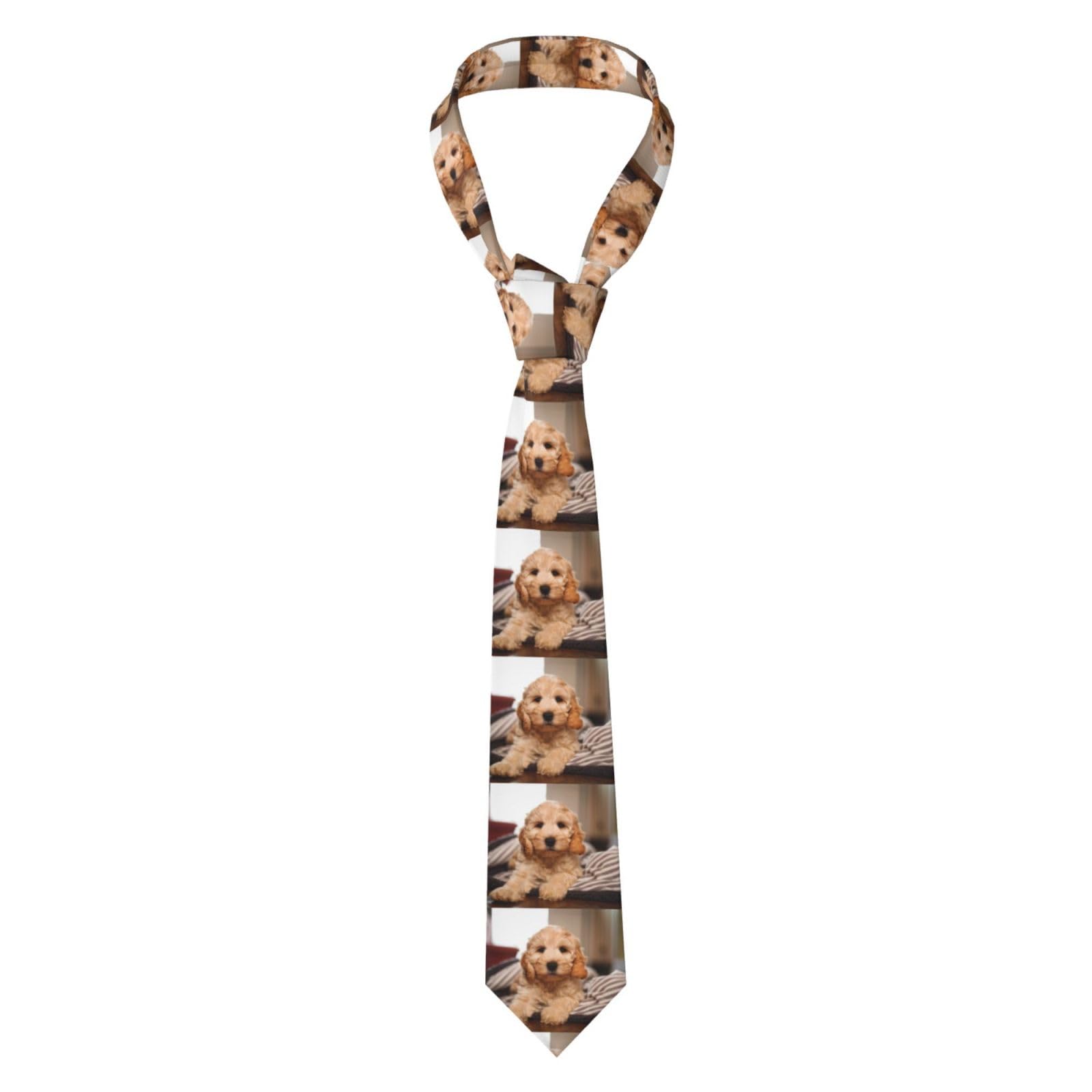 Tcoay Unisex As Picture Fashion Ties Men's Business Ties Slim Fit Ties Christmas Wedding Business Party Ties,Cockapoo Beige Curly Dogs Pets Dogs