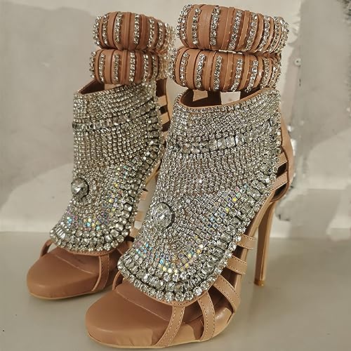 Women Stiletto High Heel Heavy Duty Sandals Open Toe Crystals Diamond Pave Ankle Strap Wedding Dress Shoes Prom Pumps4