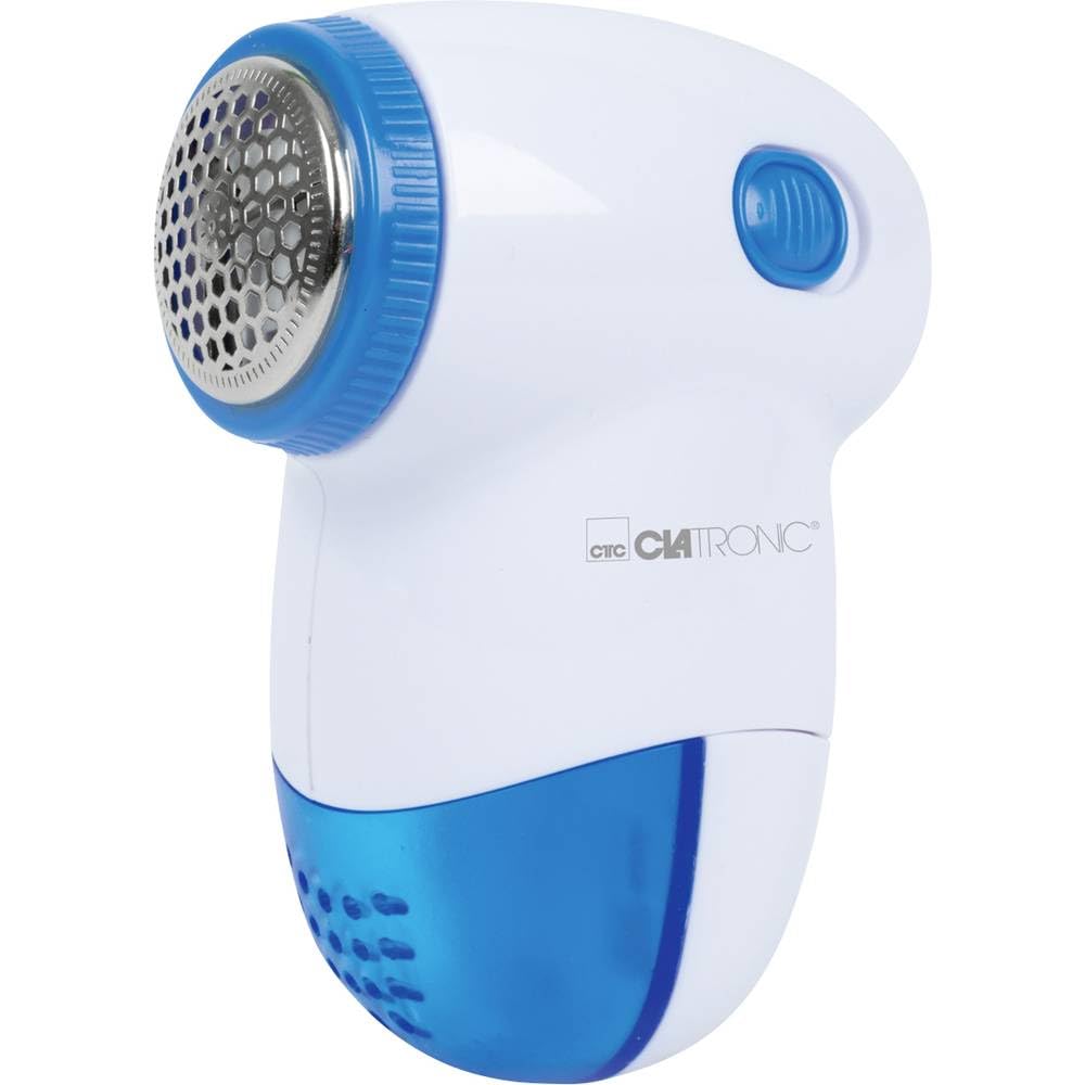 Clatronic TC 3758 tekstylny mini czyścik, do skutecznego usuwania kłaczków i małych guzków, potrójny nóż ze stali nierdzewnej, mały i poręczny, biały/niebieski, 52 x 98 x 74 mm