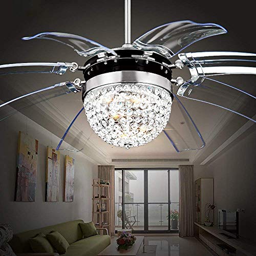 Crystal Ceiling Fan with Light 42 Remote Modern Dimmable LED Ceiling Fan Chandelier 8 Retractable Blades Timing Function for Bedroom Living Room Dining Room