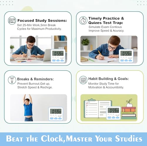 Image of GLUN Digital Kitchen Timer & Stopwatch, Large Digit Countdown, Loud Alarm Clock with Back Magnetic Retractable Stand for Baking, Cooking Study, Office, Gym, Athlete and Student (Blue)
