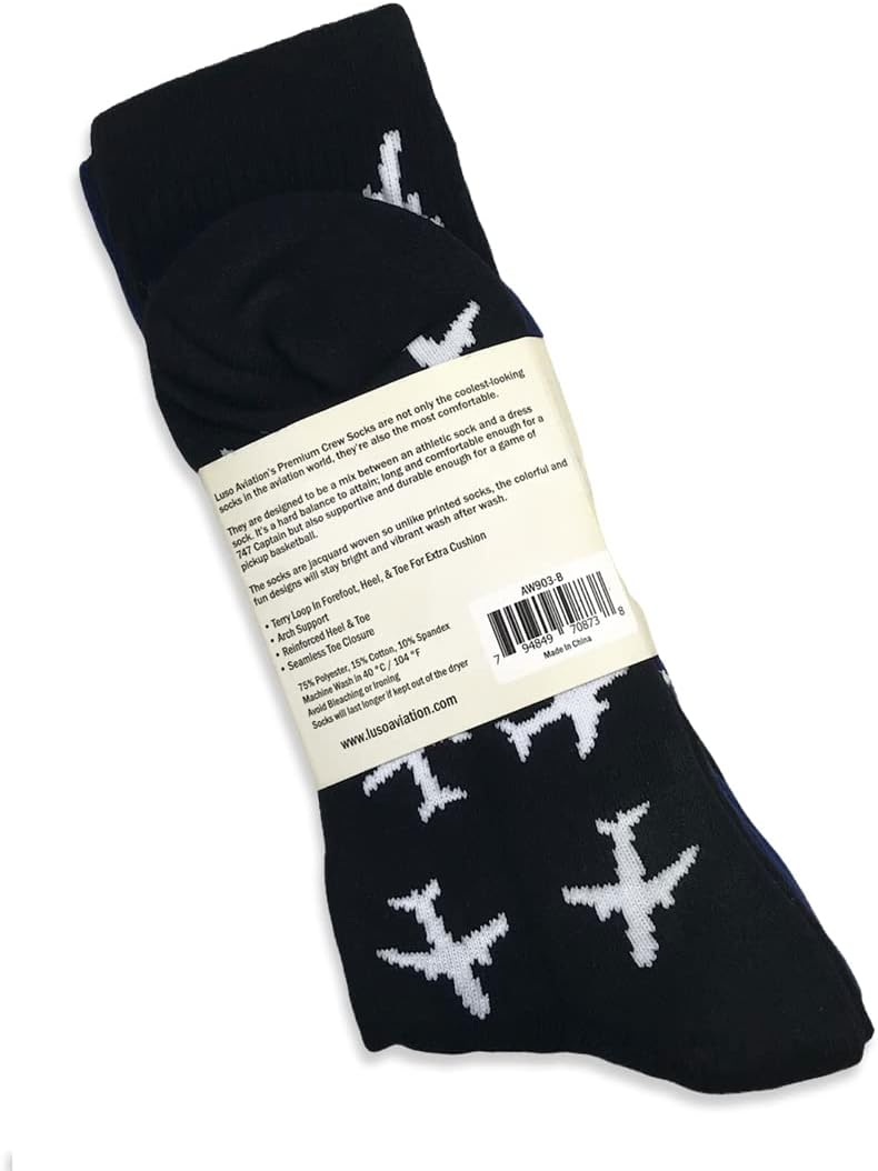 Luso Aviation Premium Crew Socks, 3-Pair Set, Twin Jet Pattern - Image 3