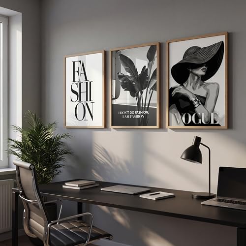 Image of NoWorries Modern Fashion Wall Art Frame Paintings 300 GSM Premium Prints | Vogue Lady Art, Botanical Print & Typography Frames | Stylish Home Decor for Living Room, Office & Bedroom | Synthetic Wooden Finish Wall Art Frames (Set of-3) (NATURAL, ART-6, 10X13INCHES)