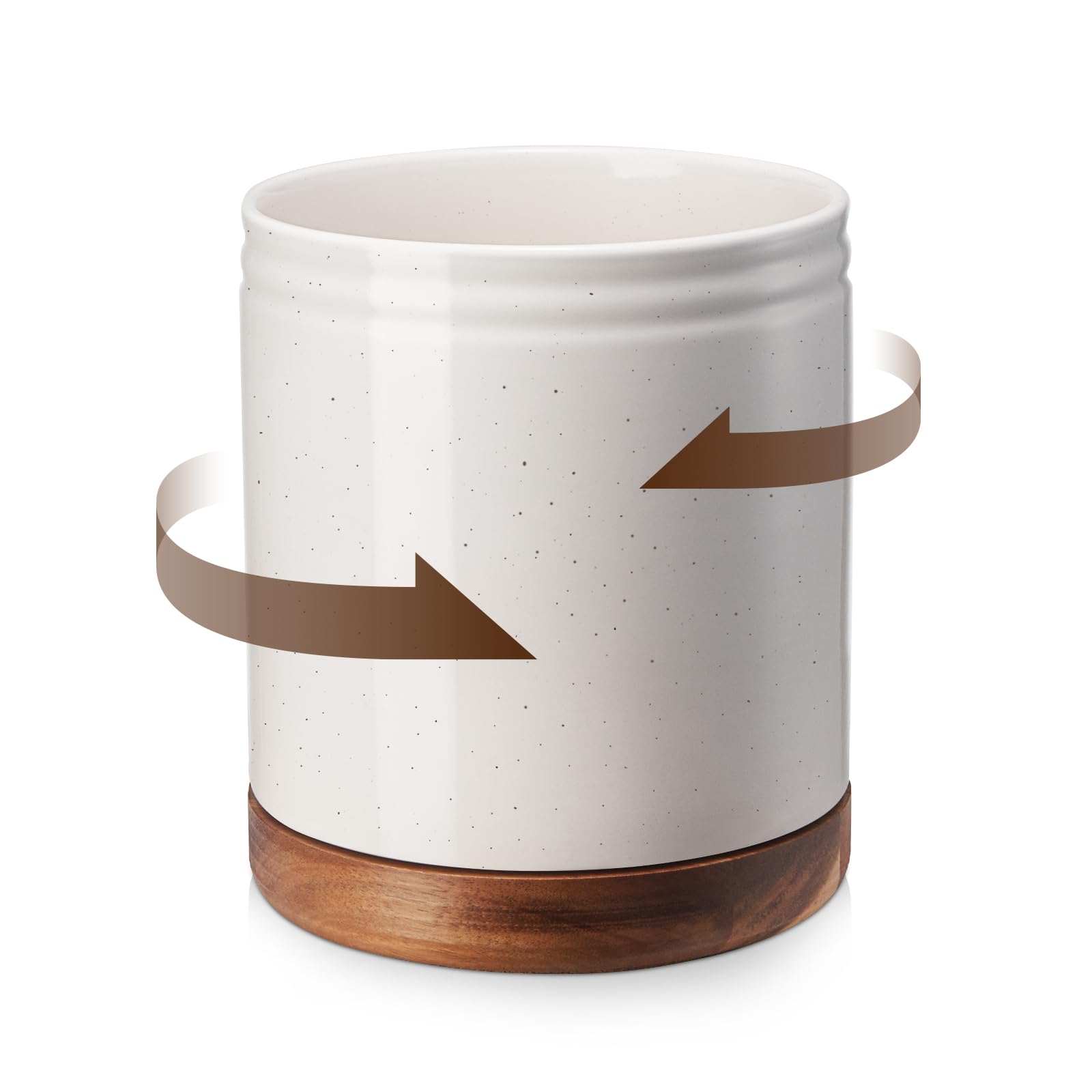 7.6" 360° Rotating Utensil Holder, Kitchen Utensil Holder for Countertop,Large Ceramic Utensil Crock for Kitchen Counter, Protection Cork Bottom, White