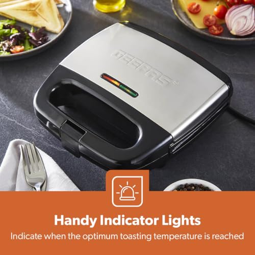 Geepas 750W Panini Sandwich Press for 2 Slices | Non-Stick Plates, Grill & Griddle Toasty Maker | Stainless Steel | Ideal Breakfast Companion | 2 Year Guarantee - Image 5