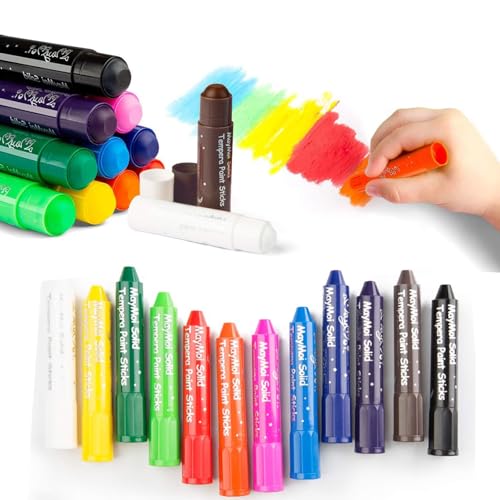 MayMoi Tempera Paint Sticks, Washable Paint Sticks, Quick Drying & No Mess, Non-Toxic, Best Art Birthday Gifts (12 Colors)