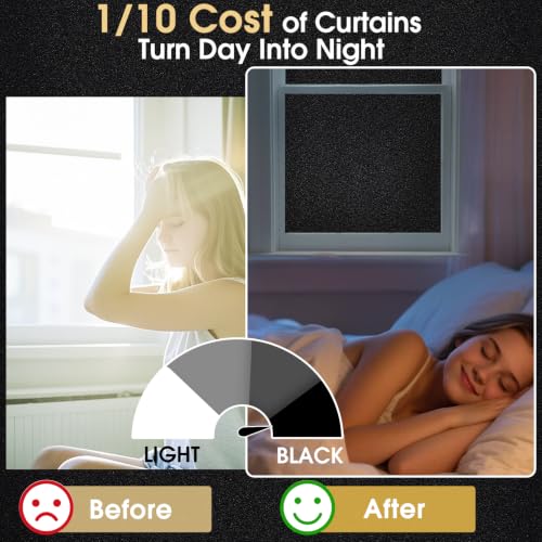 Image of Coavas Blackout Window Film, 100% Light Blocking Privacy Window Film, No Glue Static Cling, Heat & UV Blocking, Removable Room Darkening Window Cover, Renter Friendly for Bedroom, 35.4x157.5Inch,Black