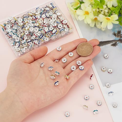 SOFPLATE 1 Box 400Pcs Random Color Rhinestone Spacer Beads 8mm Crystal Rondelle Beads Wavy Edge Brass Acrylic Loose Wave Bead for jewellery Making Supplies DIY Necklaces Bracelets Earrings Beaded Pens - Image 3