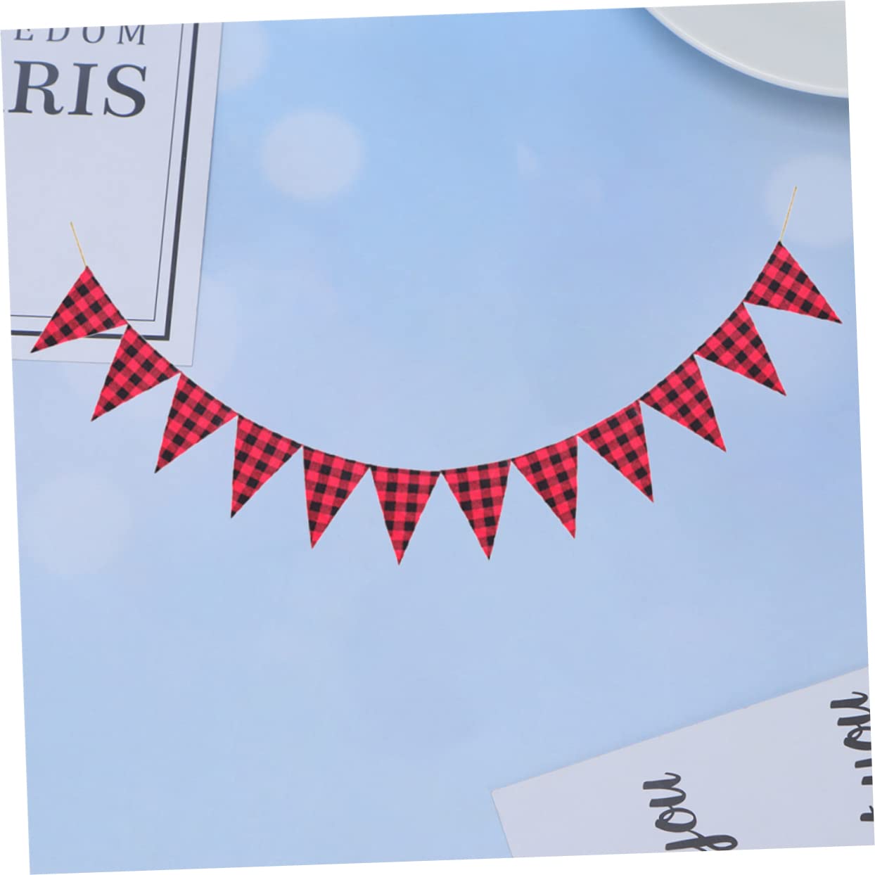 Abaodam 3piezas Banderín Decorativo De Triángulo Diseño Cuadros Rojos y Negros Para Fiestas y Celebraciones Al Aire