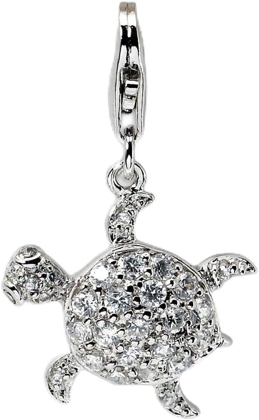 925 Sterling Silver CZ Sea Turtle w/Lobster Clasp Charm