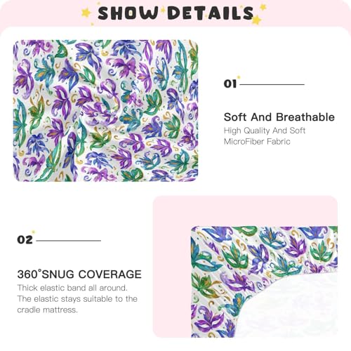 Image of Crib Sheet Breathable Soft Crib Mattress Sheet for Baby Toddler Boys Girls Fitted Crib Sheet Fit Standard Crib Mattress 52 x 28 Inch Watercolor Mardi Gras Mask
