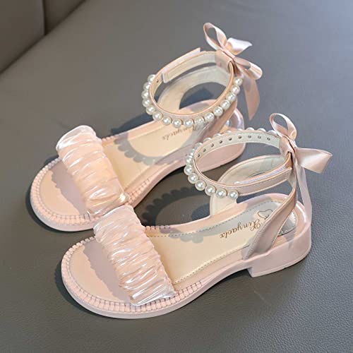 Girls Pearl Sandals Ankle Strap Lace Bowknot Kids Shoes Open Toe Low Heels Wedding Outdoor Summer2