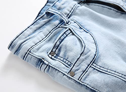 Men's Stylish Ripped Pocket Denim Pants Straight Fit Skinny Slim Stretchy Jeans Classic Vintage Biker Jean Trousers (Light Blue,34)4